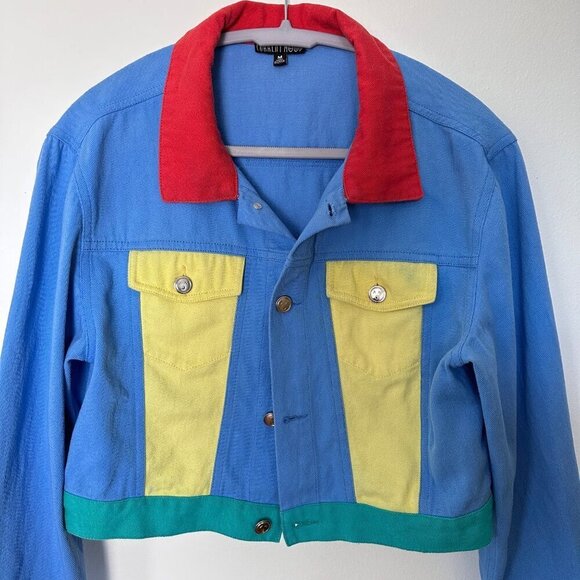 Current Mood Vintage 80’s Colorblock Denim Cropped Jacket Size M - Picture 2 of 9